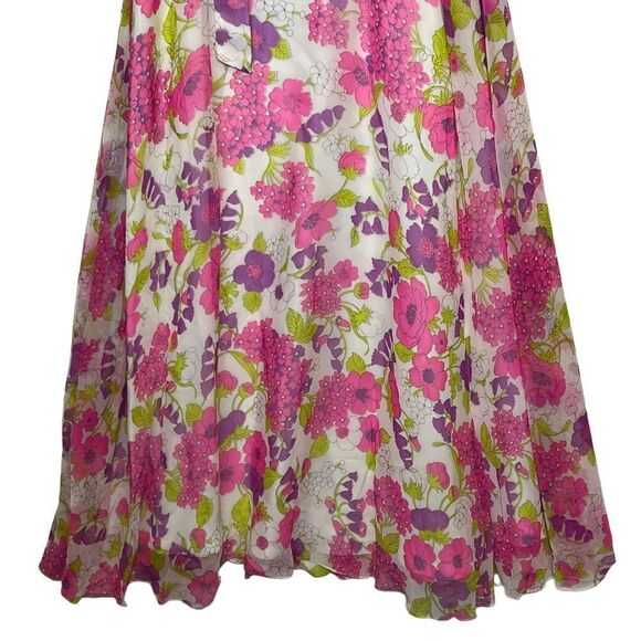 Vintage 1970s  trad Long Sleeve Floral Empire Waist Dress Chiffon Modest small - Picture 12 of 15